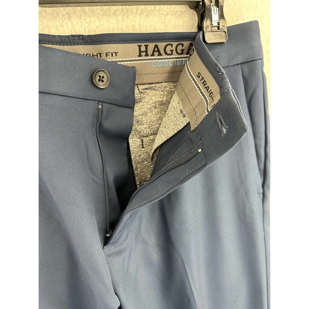 HAGGAR Men's Cool 18 PRO Blue Stretch Straight Fit Flat Front Dress Pants 34x34 - Picture 5 of 10
